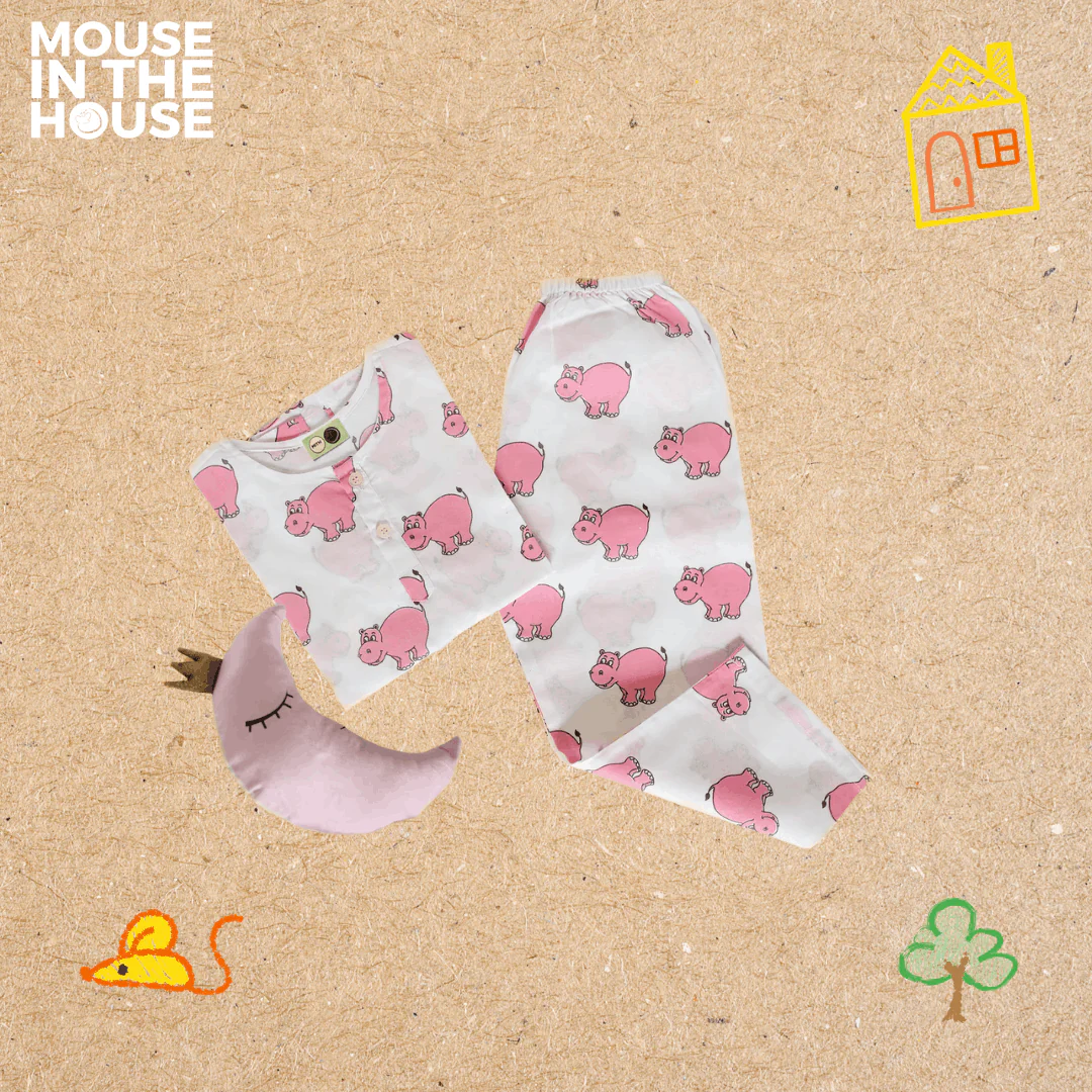 The Cheerful Hippo- Unisex Kids Cotton Nightwear