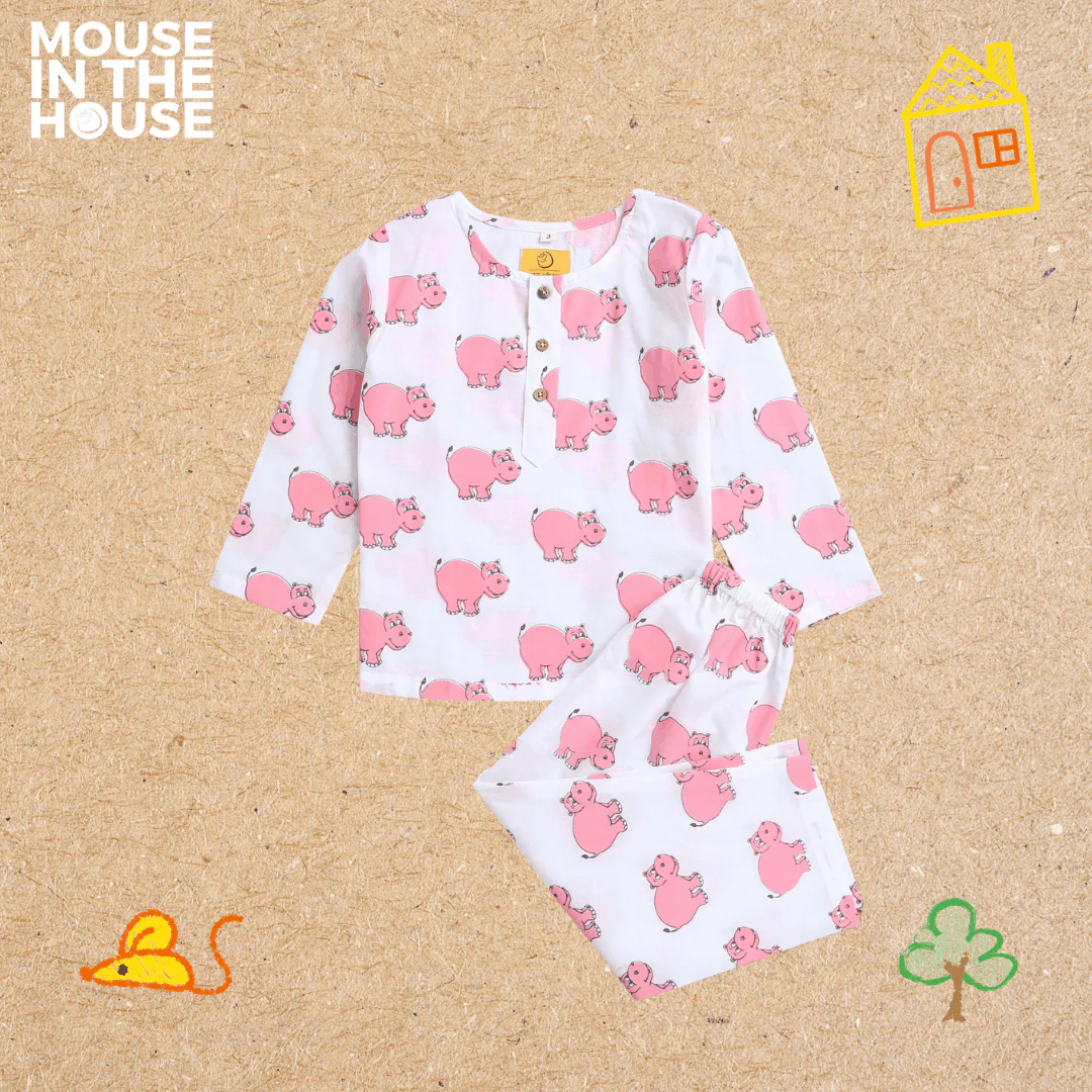 The Cheerful Hippo- Unisex Kids Cotton Nightwear - Image 2