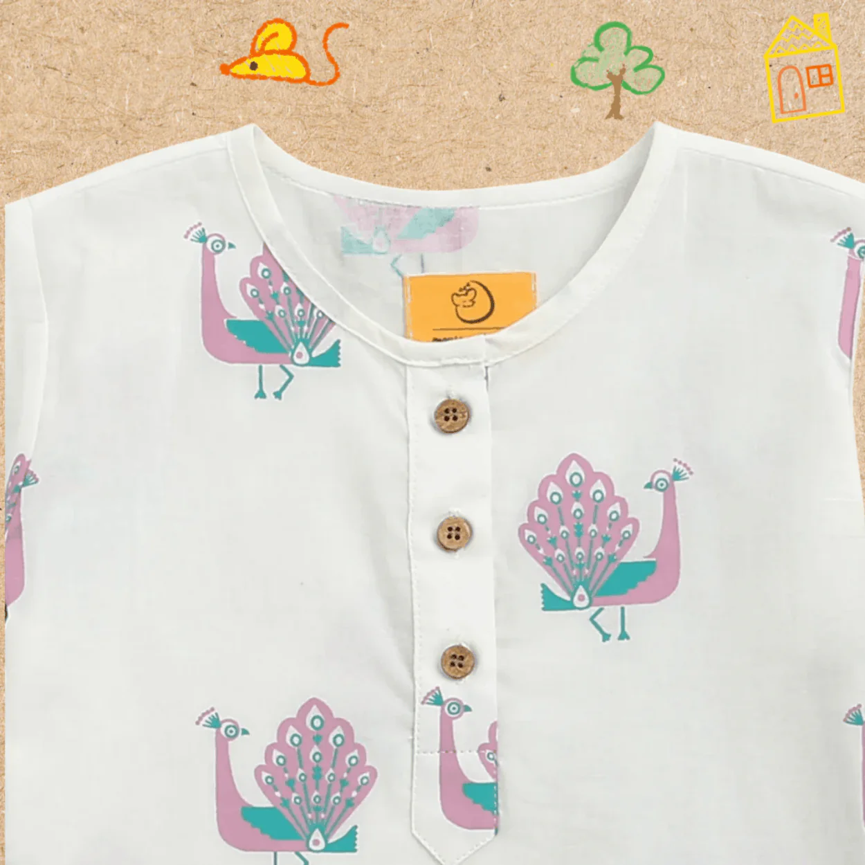 The Magestic Peacock- Unisex Kids Cotton Nightdress - Image 6
