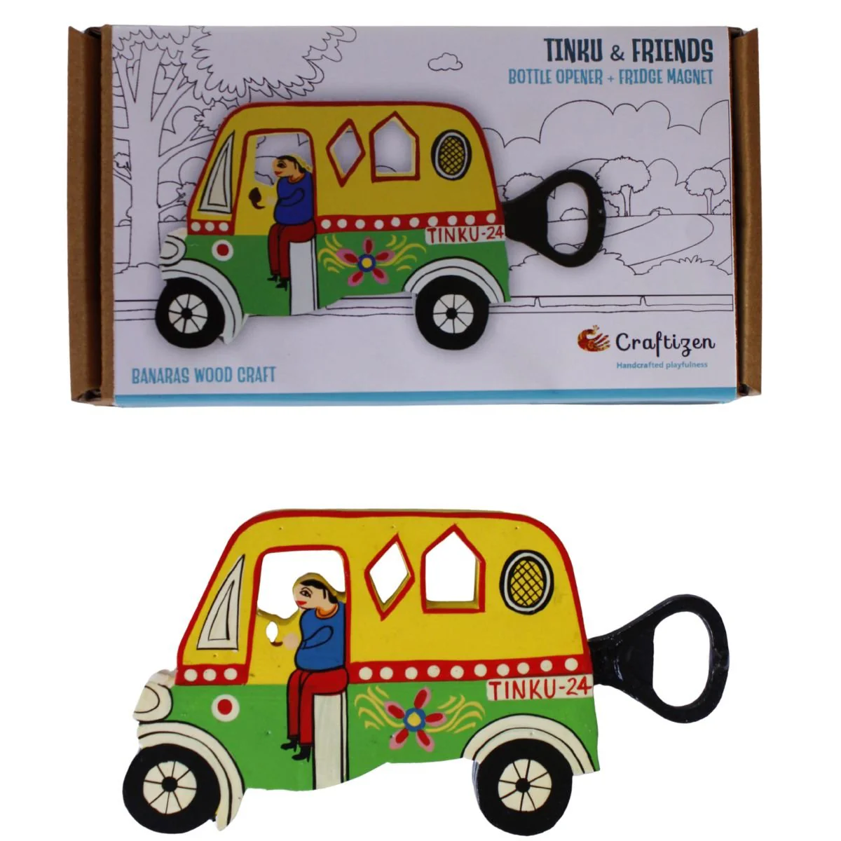 Tinku Auto Bottle Opener with Fridge Magnet | Wooden Opener - Image 3