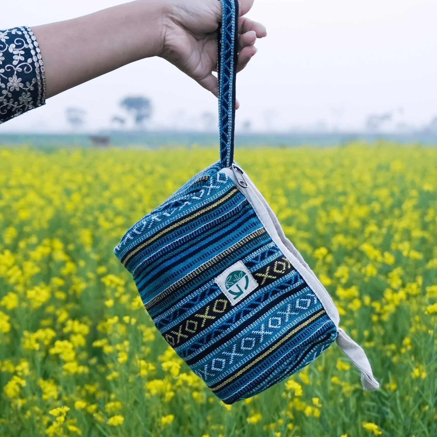 Blue Ethnic Toiletry Pouch | Travel Makeup & Cosmetic Bag