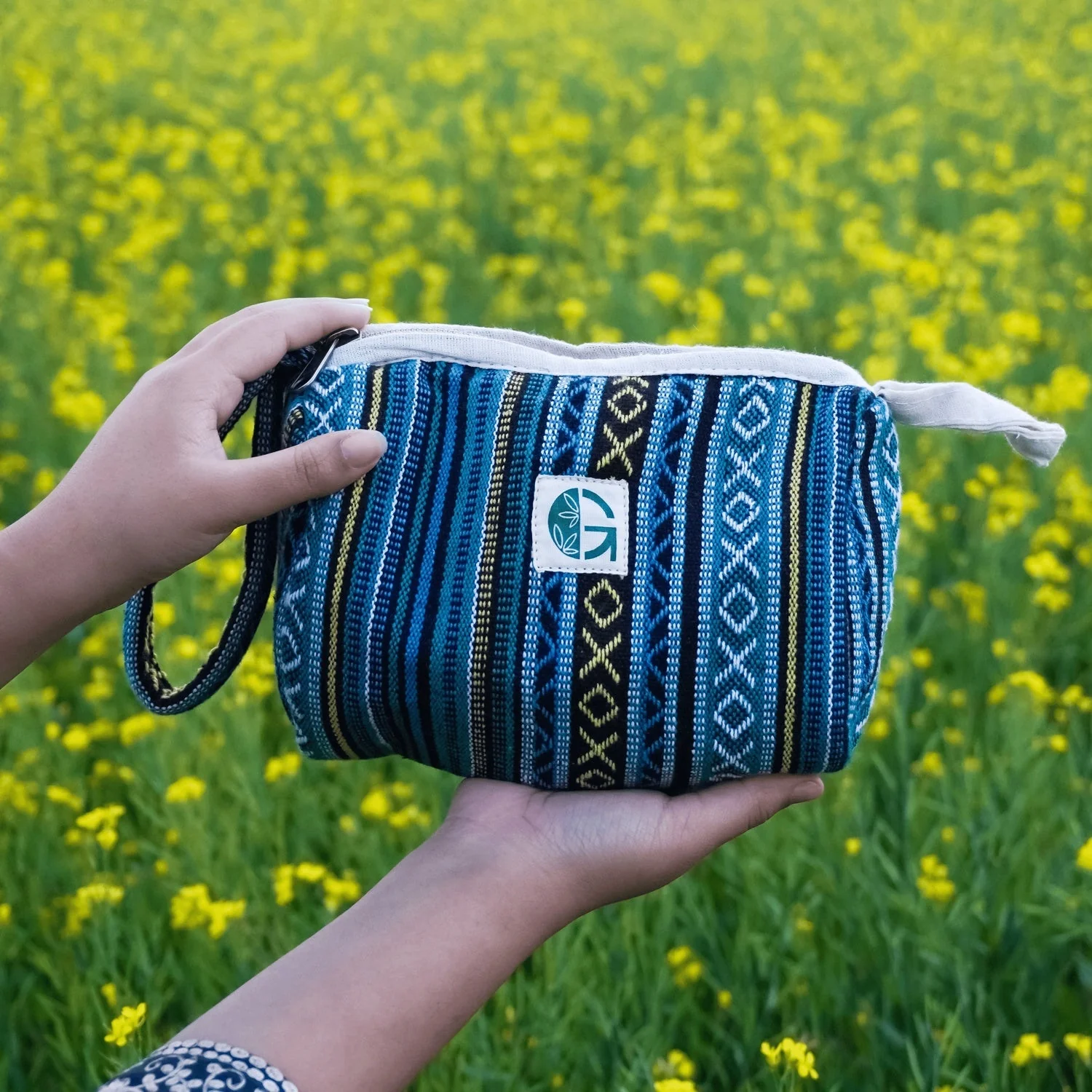 Blue Ethnic Toiletry Pouch | Travel Makeup & Cosmetic Bag - Image 14