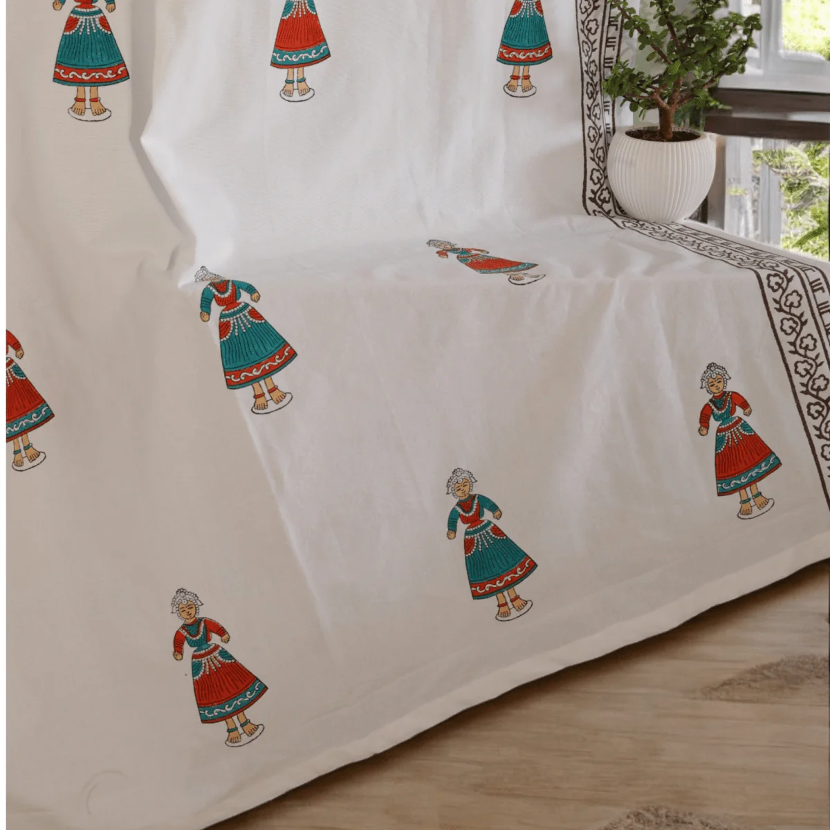 Traditional Doll Print Cotton Door Curtain 7 x 4 Feet (Set of 2) - Image 4