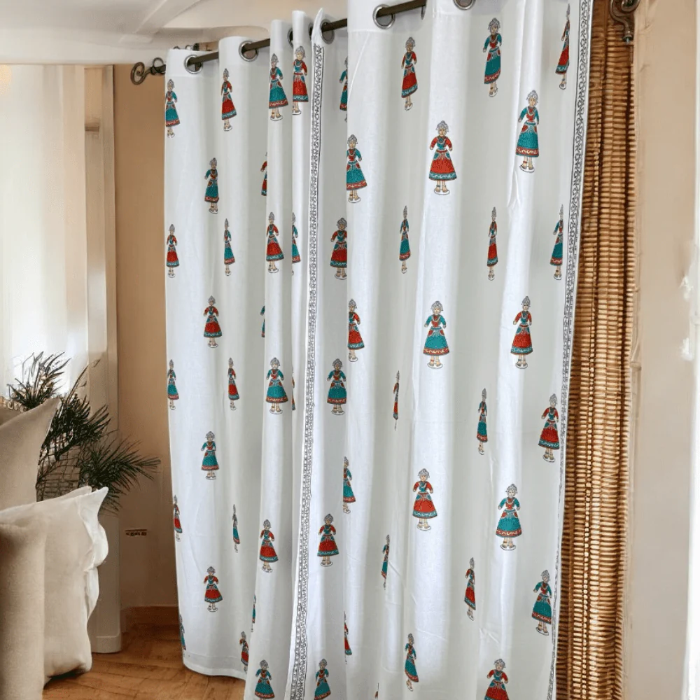 Traditional Doll Print Cotton Door Curtain 7 x 4 Feet (Set of 2) - Image 6