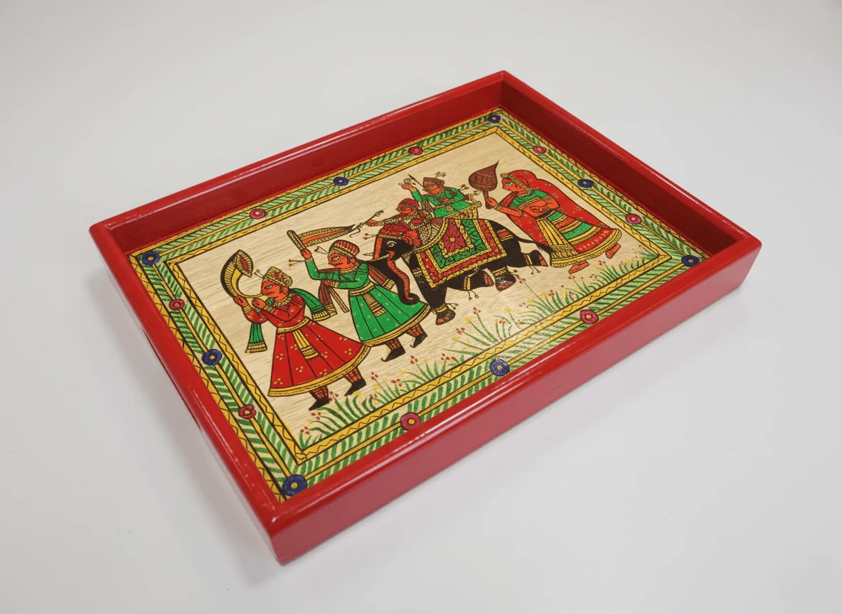 Traditional Marwari Phad Wooden Platter | Handcrafted Decorative Tray