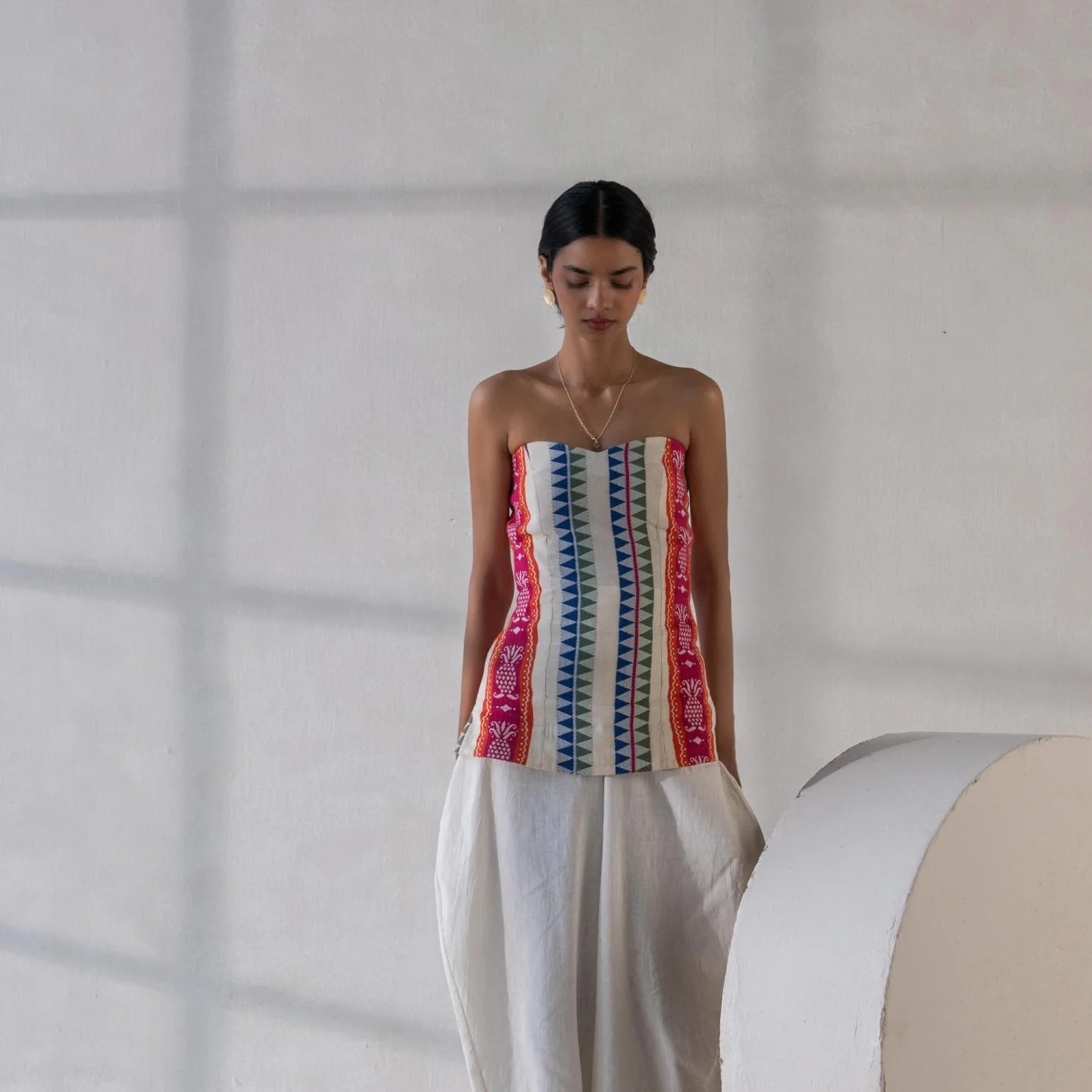 Multicolor Cotton Jacquard Tube Top for Women