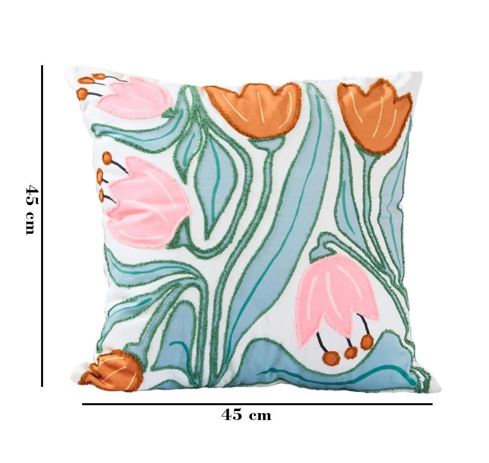Tulip Elegance Cotton Velvet Cushion | Floral Luxury Decor Cushion - Image 2