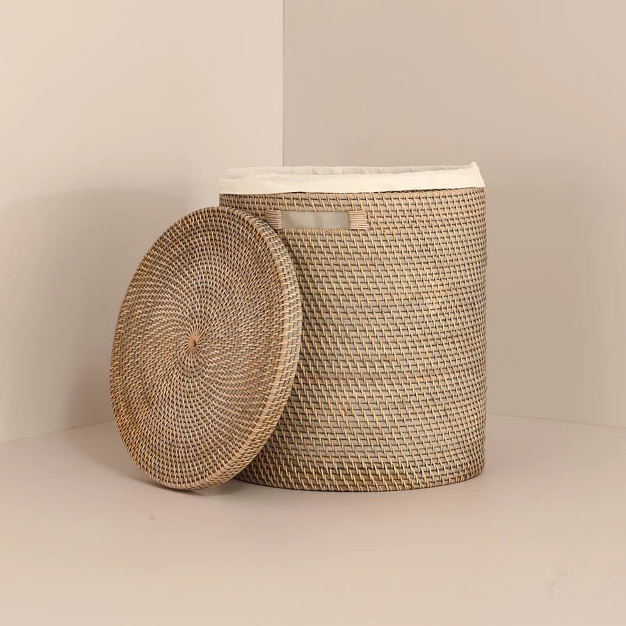 Handwoven Grey Rattan Turin Basket with Inner Lining - Image 3