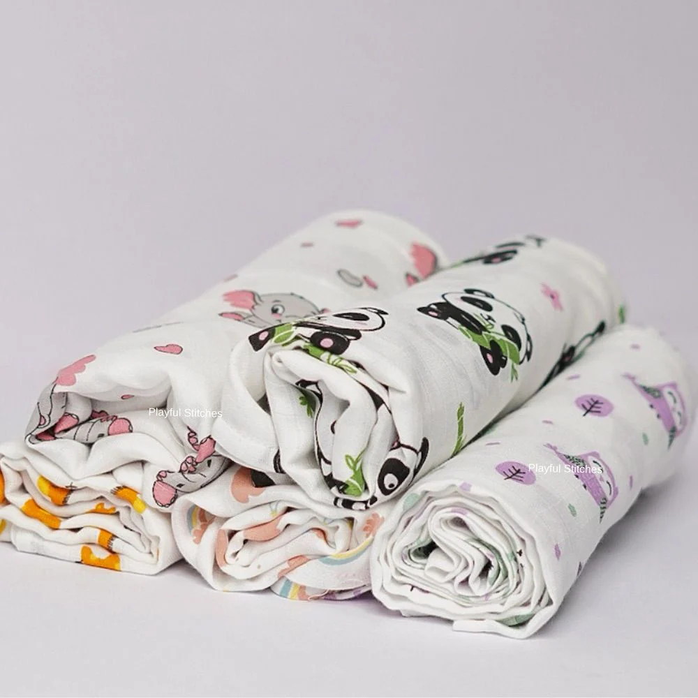Ultra-Soft Muslin Baby Swaddle -Set of 5 | GOTS Certified