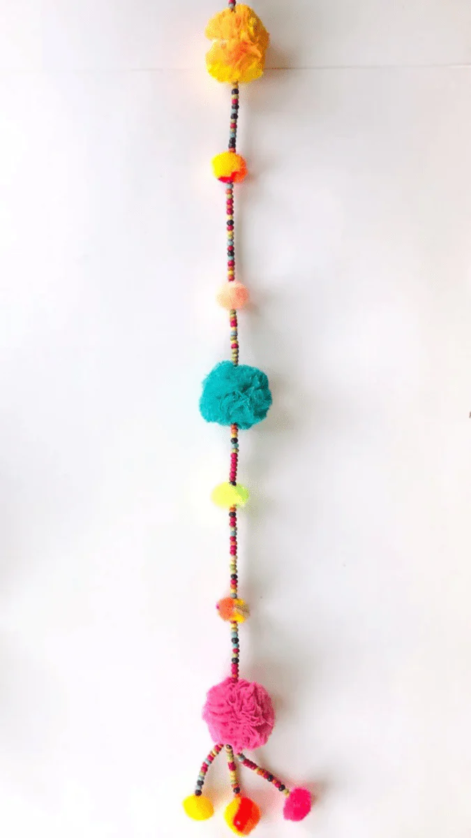 Upcycled Beaded Pom-Pom Festive Decoration String - Image 3