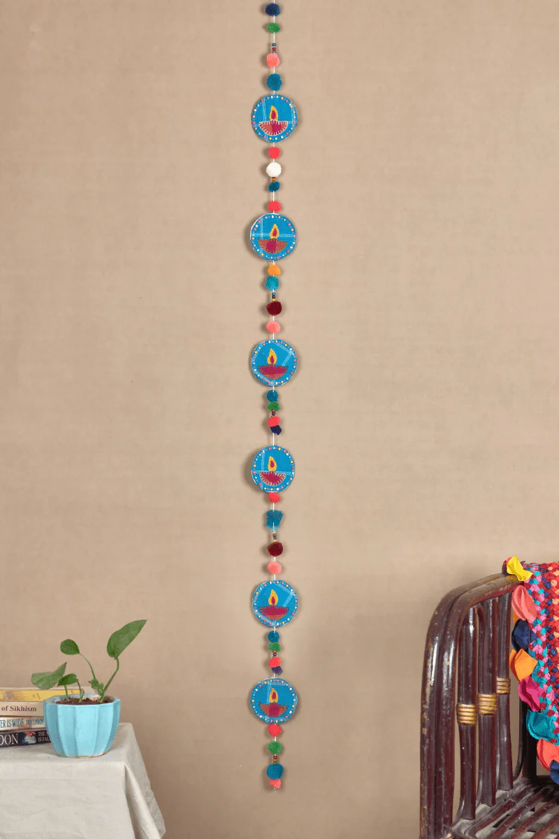 Upcycled Handmade Fabric Pom Pom Diya String - Image 4