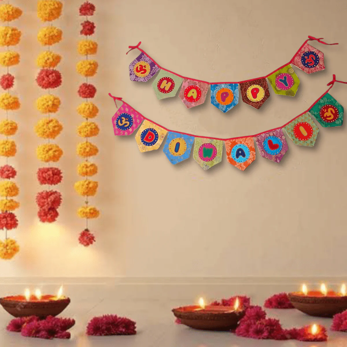 Upcycled Happy Diwali Bunting Banner - Image 6
