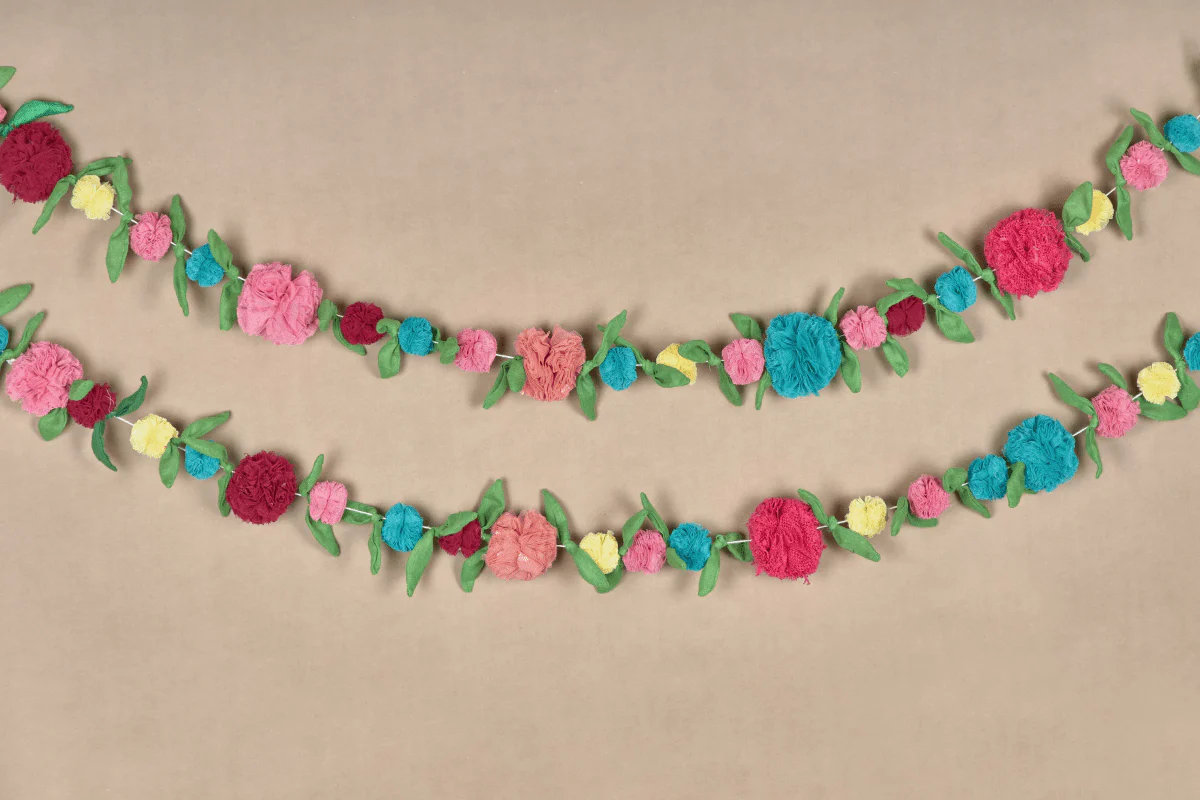 Upcycled Multicolor Flower Decorative Festive Garland String