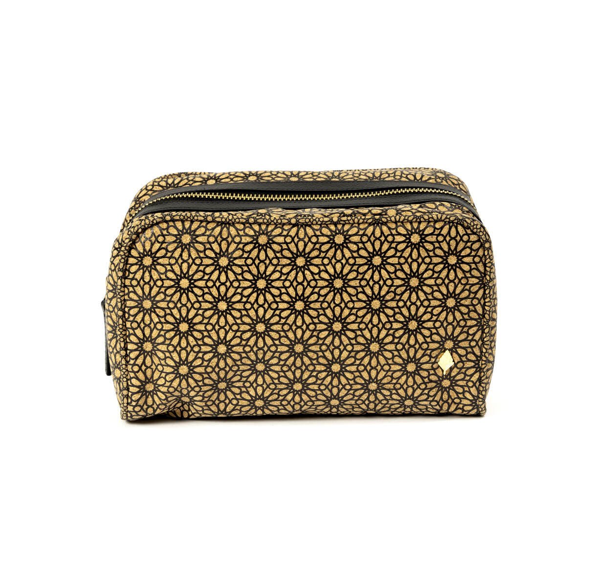 Utility Kit with Zipper – Vegan Leather & Cork Print (Black)