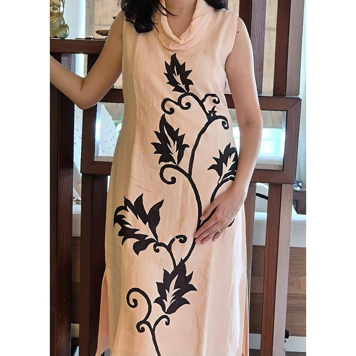 Vanya Peach Cowl Neck Dress With Applique Work - Image 4