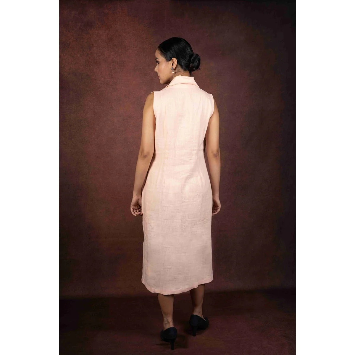 Vanya Peach Cowl Neck Dress With Applique Work - Image 7