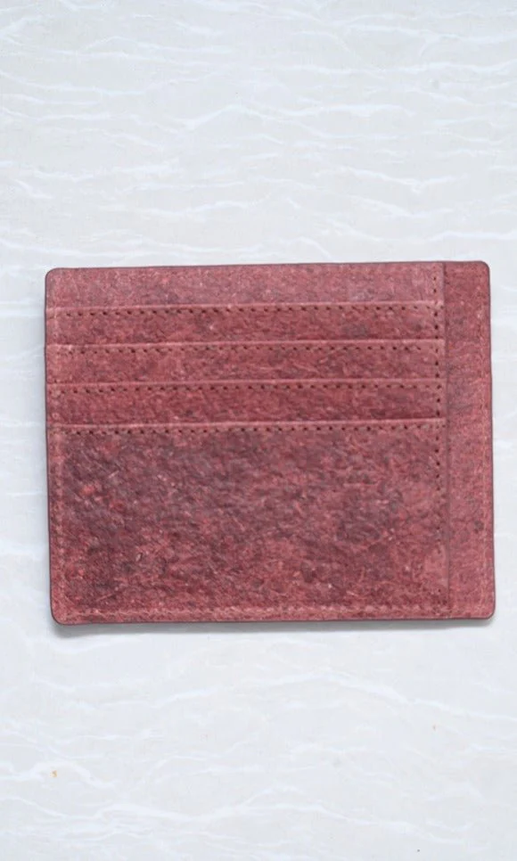 Natural Red Vegan Pocket Card Holder | Made from Coconut Leather - Image 3