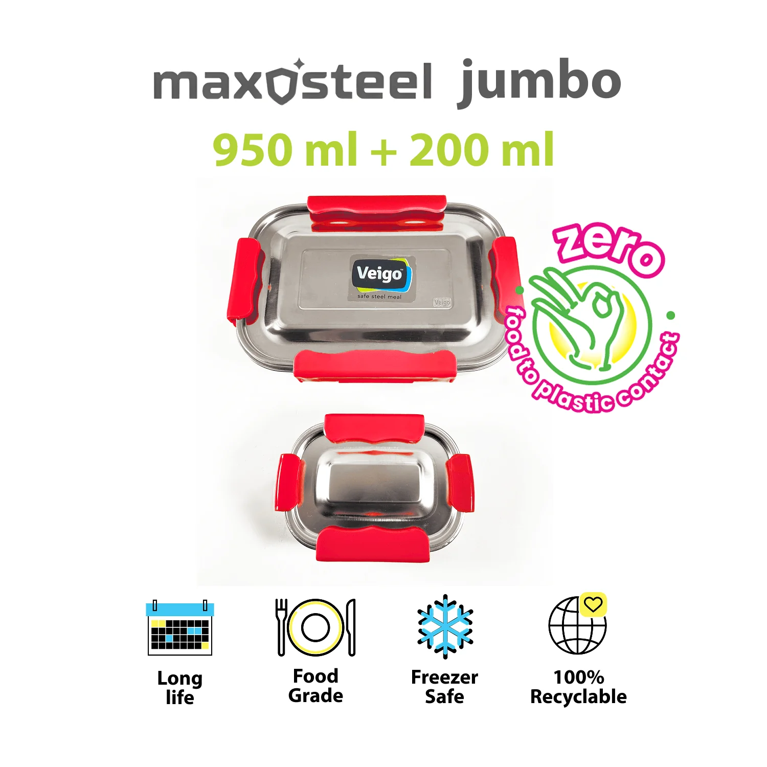 MaxoSteel Leakproof Jumbo Steel Lunch Box with Veg Box - Image 10