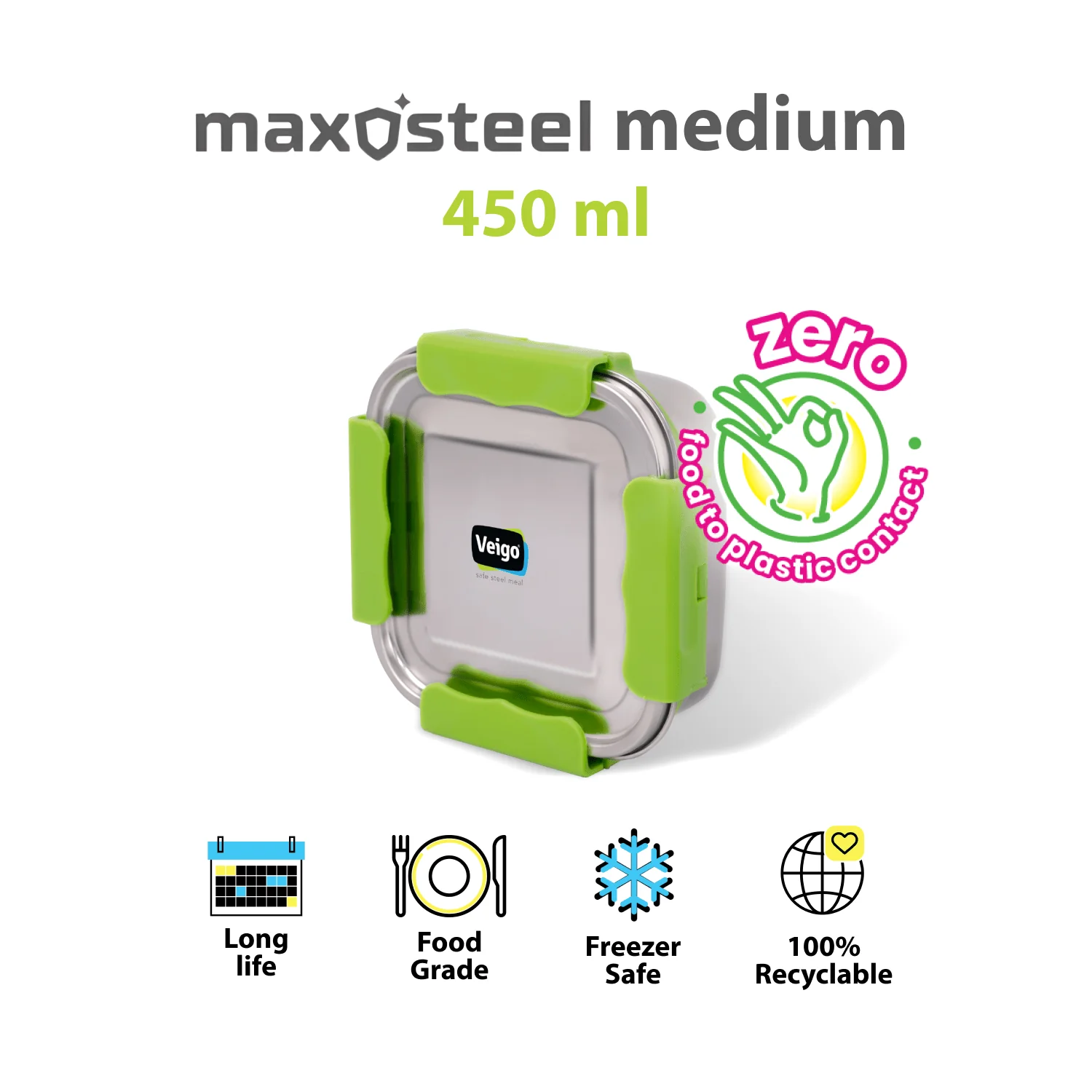 MaxoSteel Medium Steel Snack Box | Leakproof & Durable - Image 4
