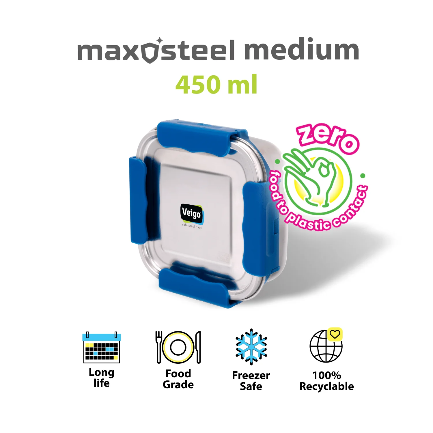 MaxoSteel Medium Steel Snack Box | Leakproof & Durable - Image 6