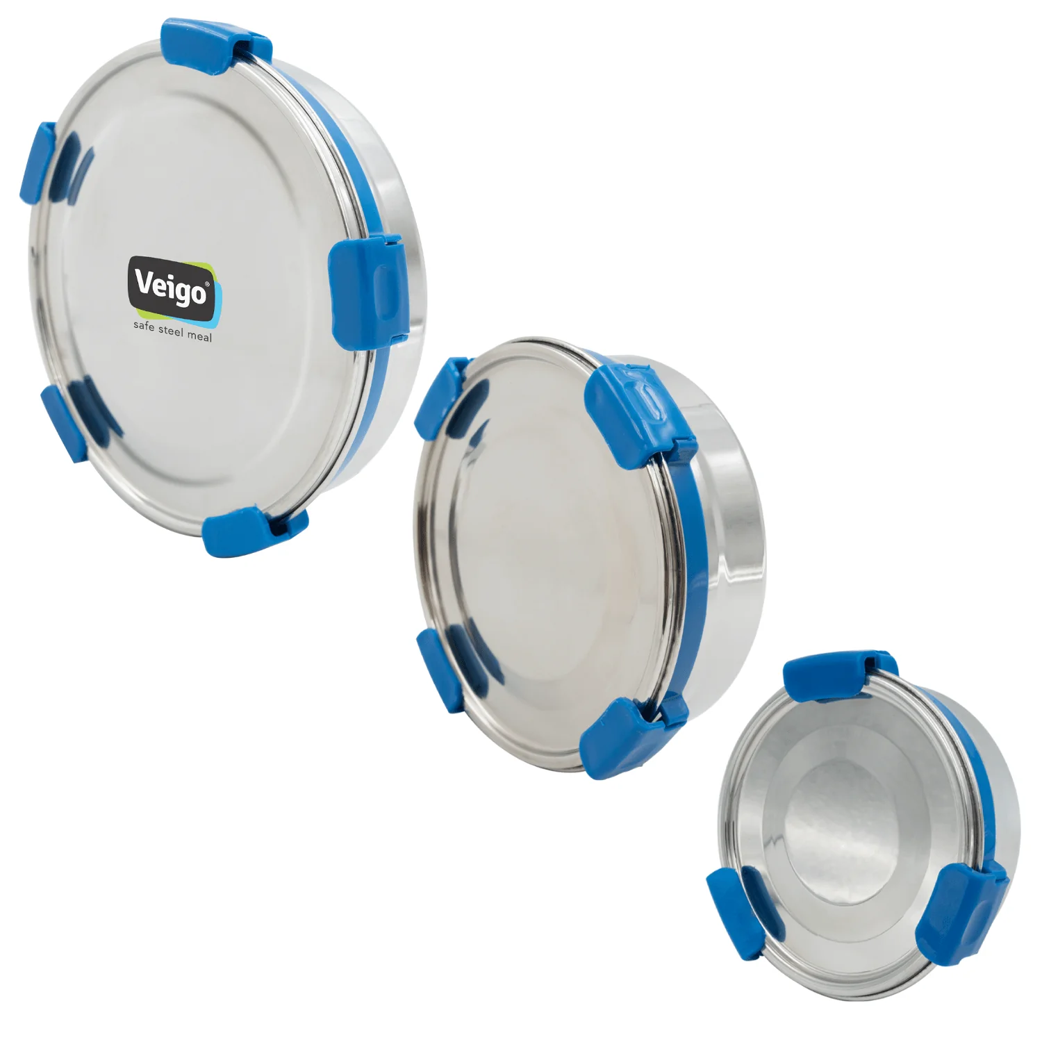MaxoSteel Round Stainless Steel Storage- Set of 3