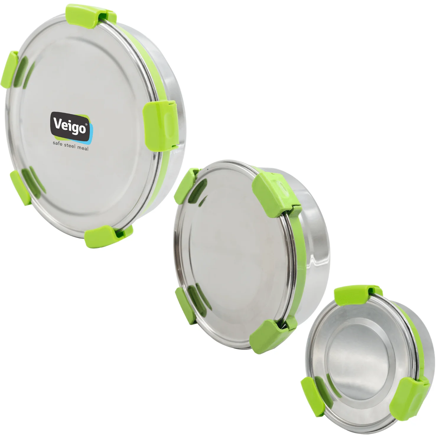 MaxoSteel Round Stainless Steel Storage- Set of 3 - Image 2