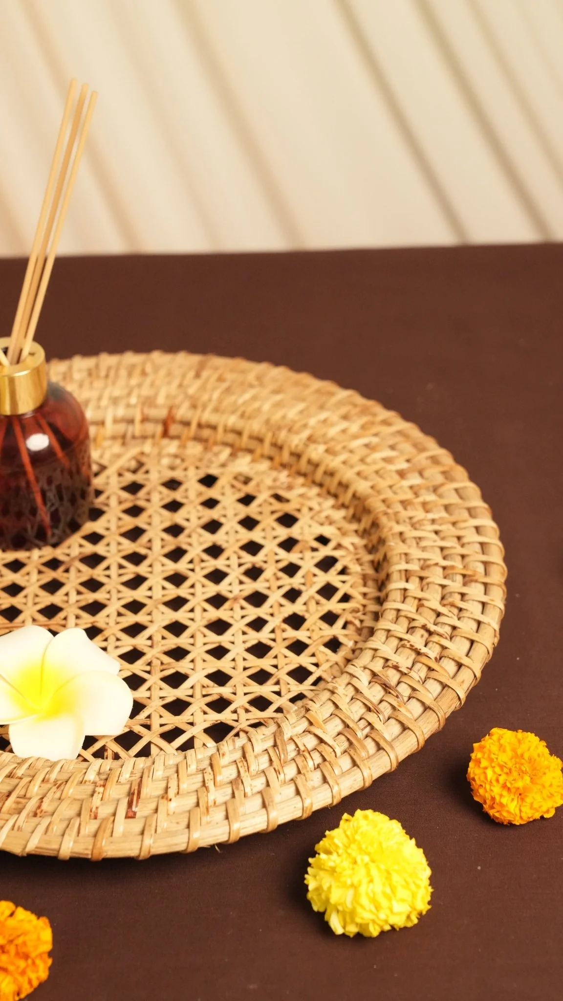 Handwoven Natural Rattan Web Round Tray - Image 3