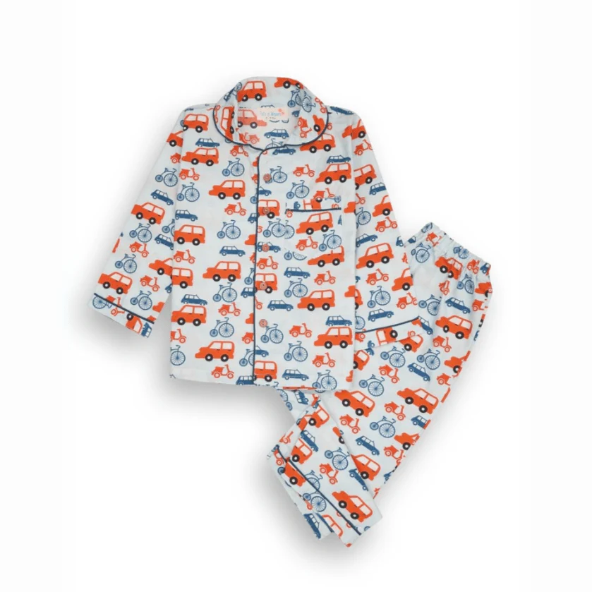 100% Cotton Wheels World Kids Collar Night Suit Set - Image 2