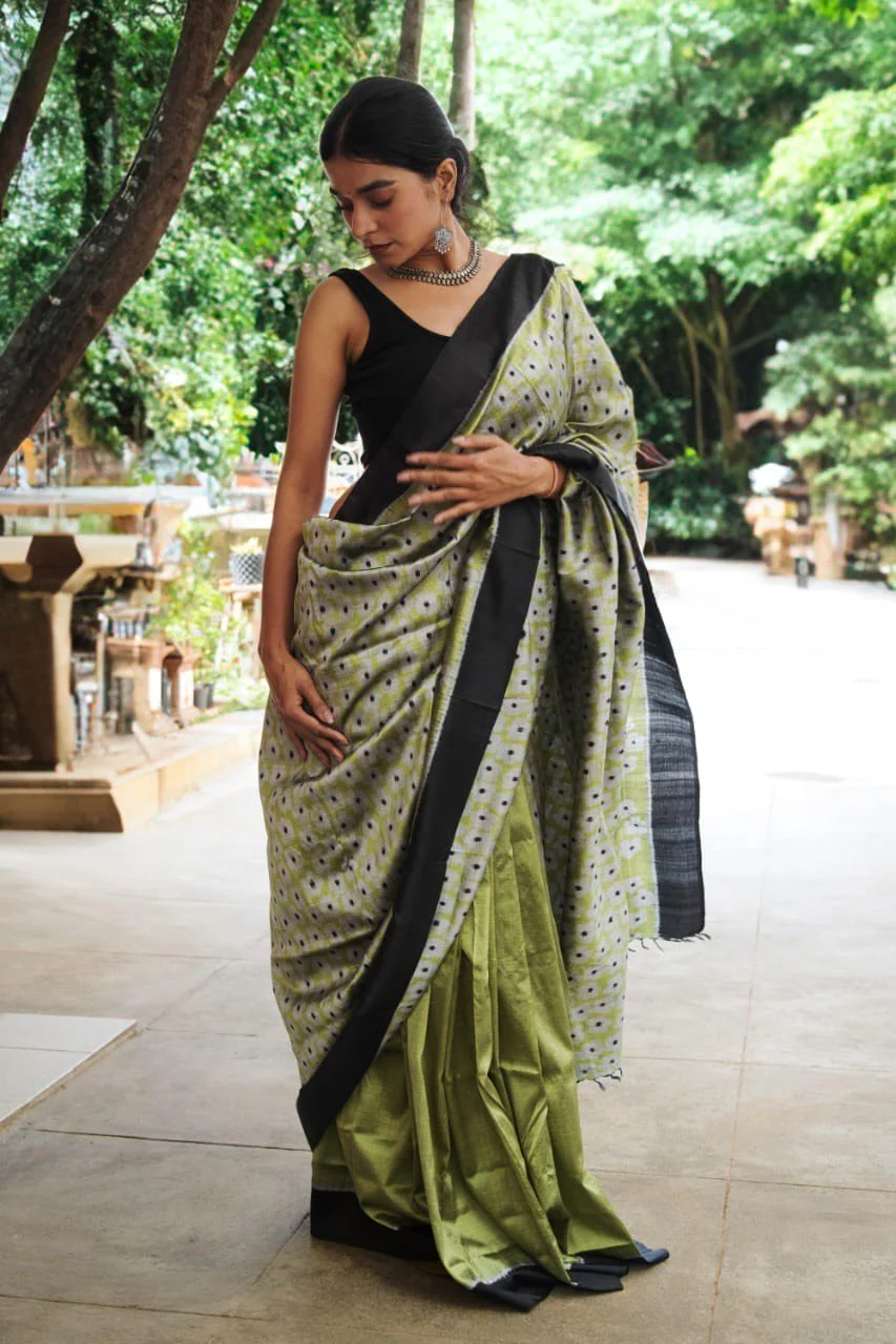 Handcrafted Floral-Inspired Whispering Garden Mulberry Silk Saree