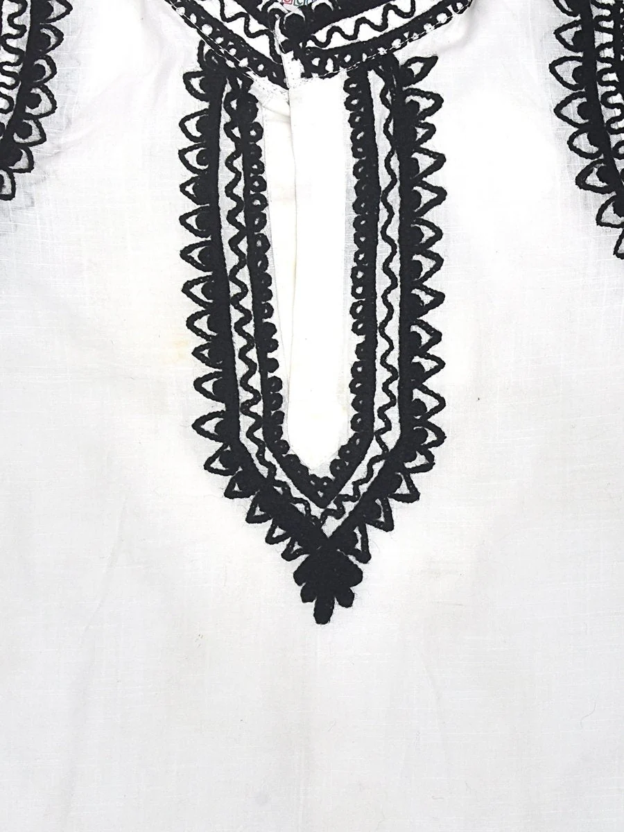 White Cotton Baby Boy Kurta Pajama Set with Kashmiri Ari Embroidery - Image 4