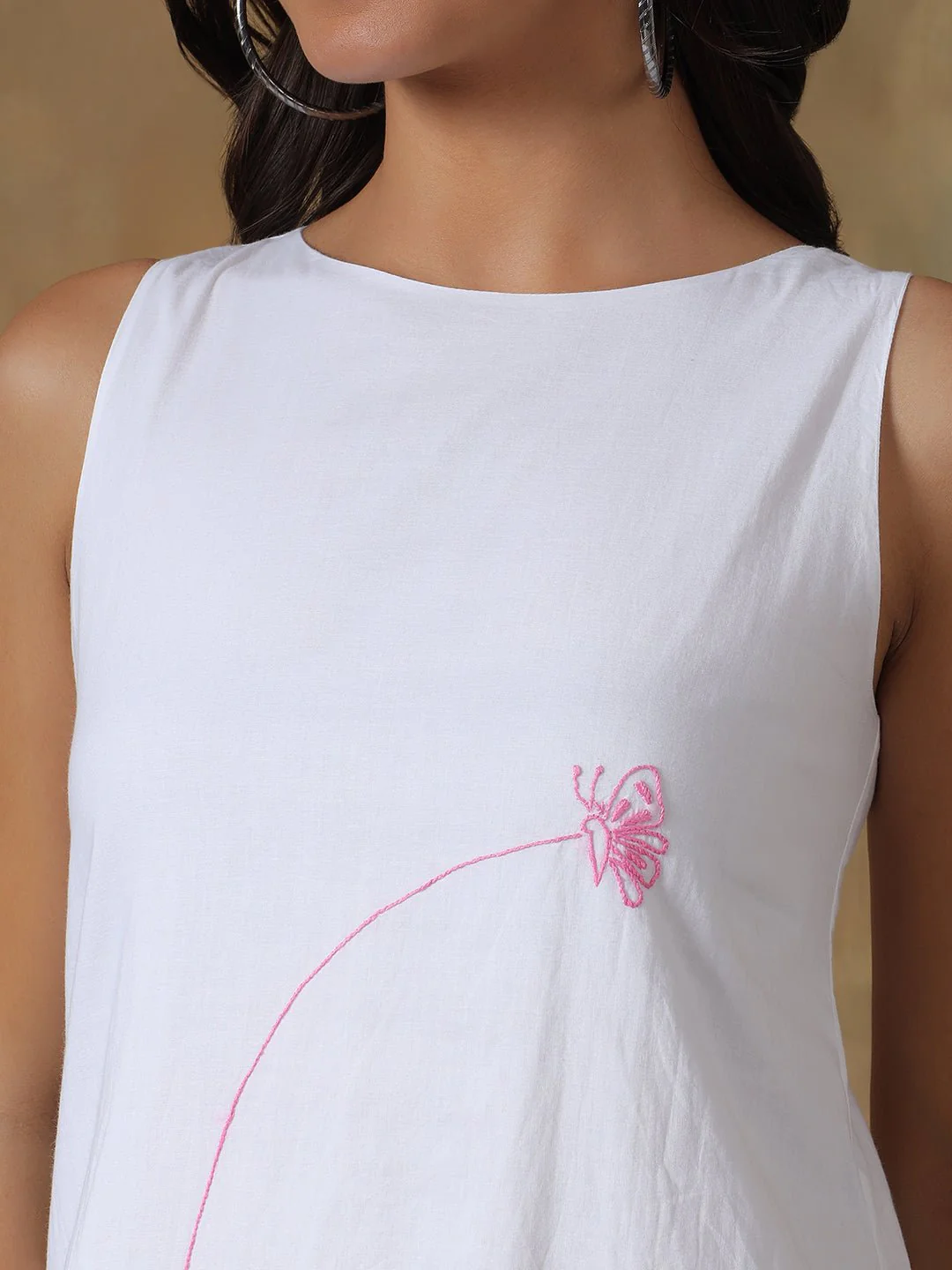 White Cotton Handcrafted Chikankari Racerback Dress - Image 3