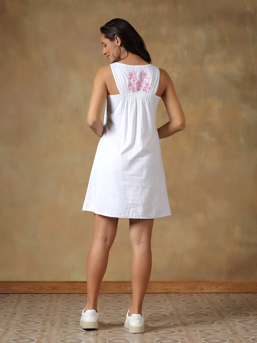 White Cotton Handcrafted Chikankari Racerback Dress - Image 7