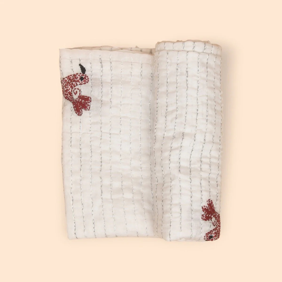 Pure Mulmul White Hand Embroidered Baby Nakshi Kantha - Image 4