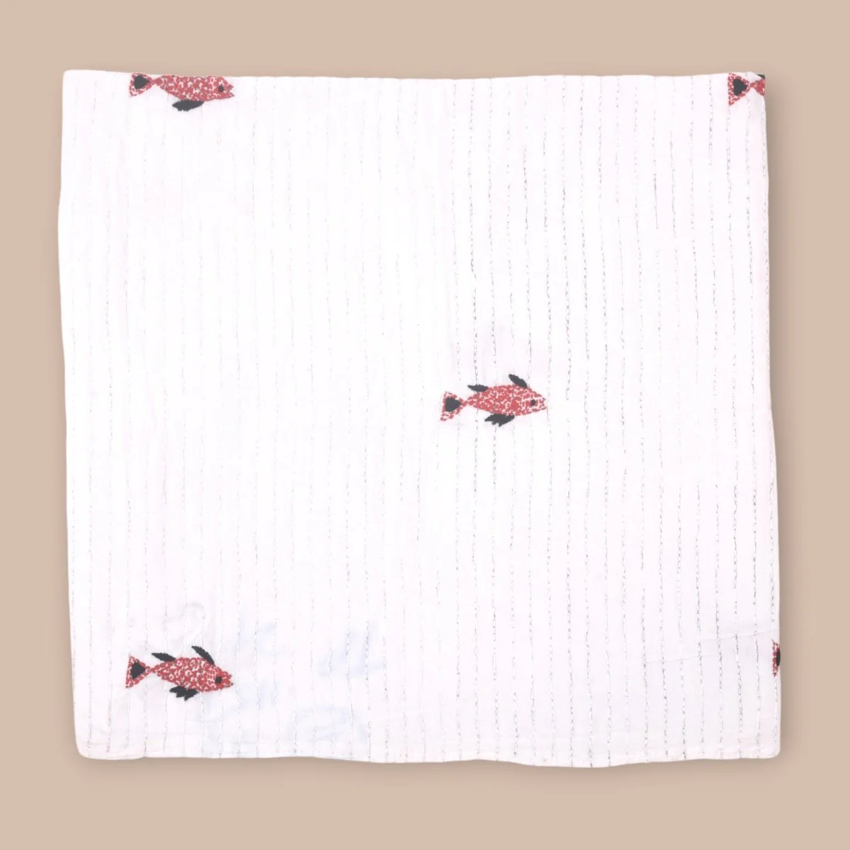 White Mulmul Fish Design Hand Embroidered Baby Nakshi Kantha - Image 10
