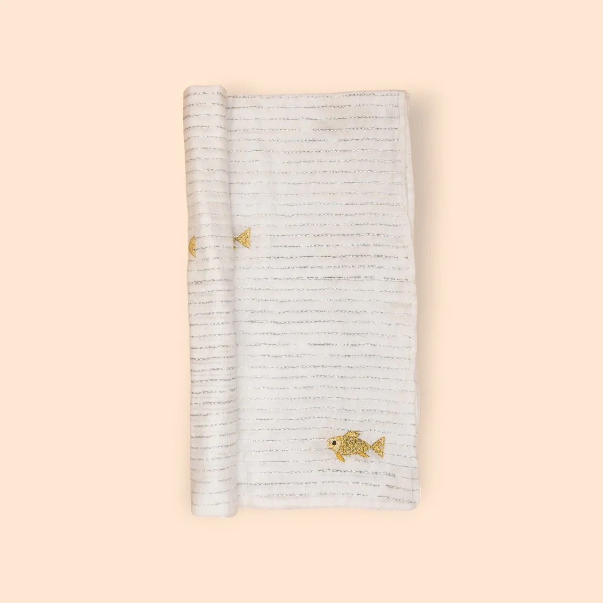 White Mulmul Fish Design Hand Embroidered Baby Nakshi Kantha - Image 14