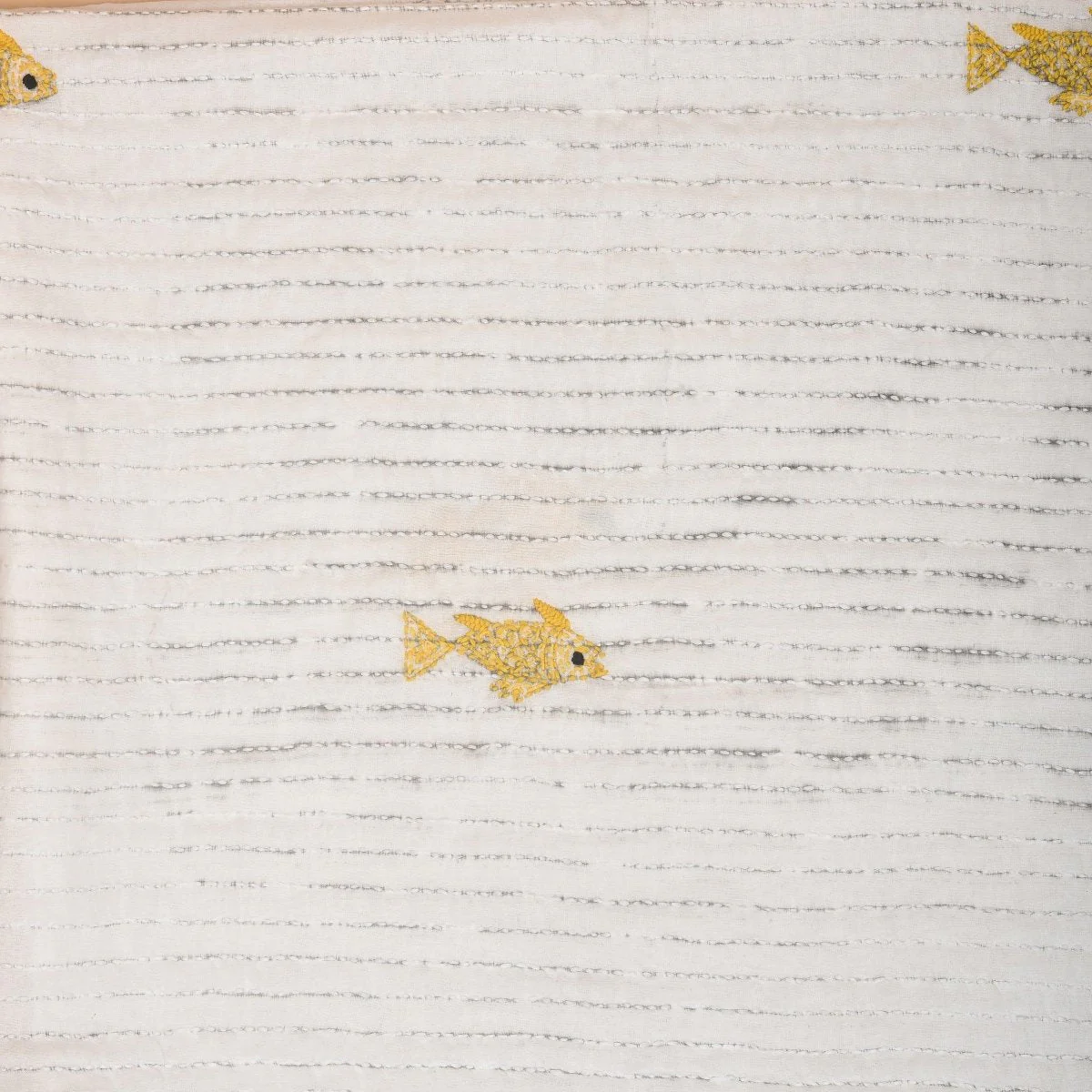 White Mulmul Fish Design Hand Embroidered Baby Nakshi Kantha - Image 17