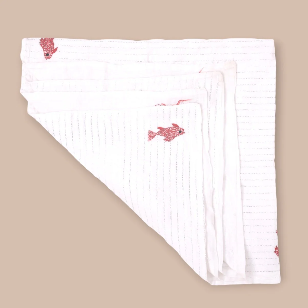 White Mulmul Fish Design Hand Embroidered Baby Nakshi Kantha - Image 3