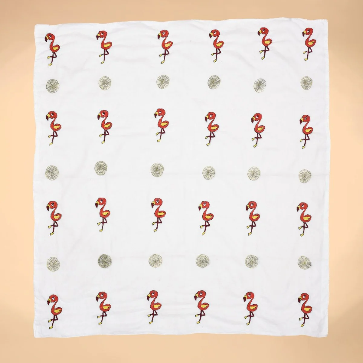 White Mulmul Hand Embroidered Baby Nakshi Kantha(Owl/ Flamingo Design) - Image 2