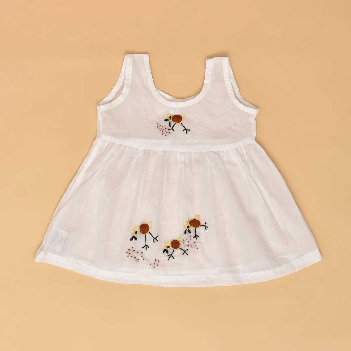 White Pure Mulmul Hand Embroidered Baby Dress Combo-Set of 2 - Image 9