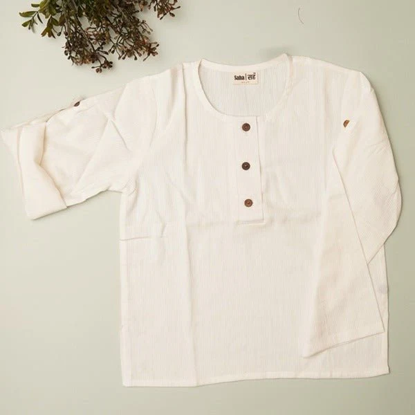 White Sleek Sleeve Button-Down Sleeve Shirt- Boys