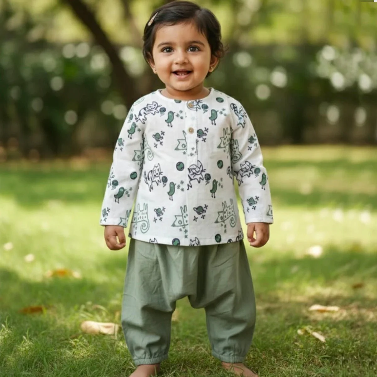 Kids Unisex Organic Billi Mint Kurta & Pajama Set - Image 5