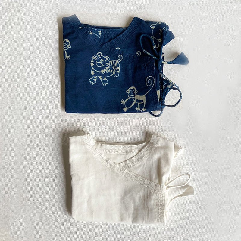 Kids Unisex Organic Newborn Jabla– Indigo Zoo + White Ajrakh - Image 5