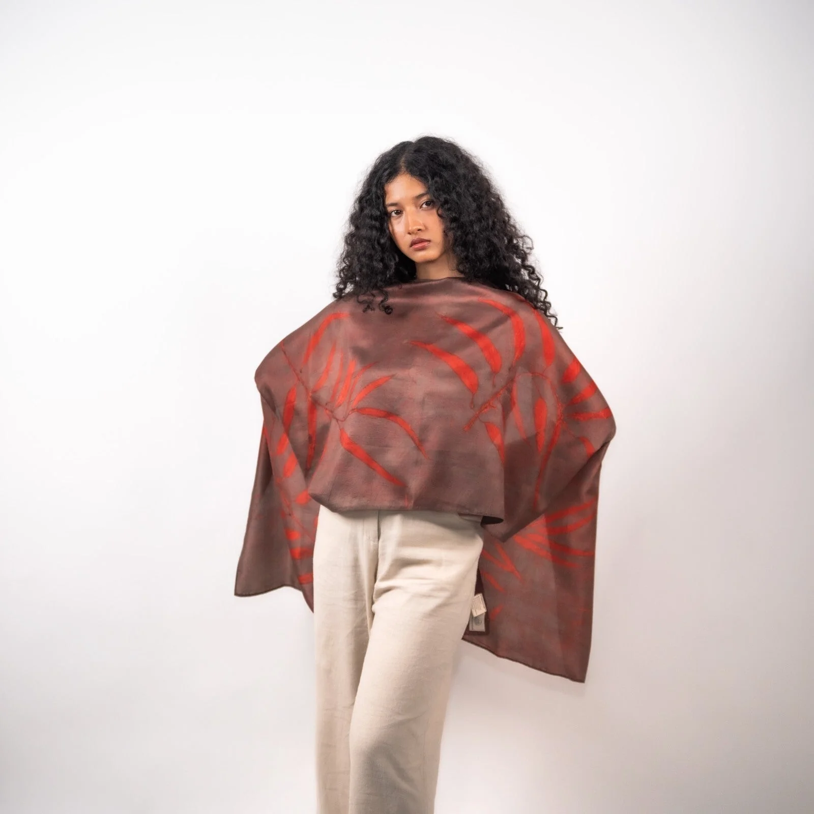Wine Eucalyptus Silk Scarf – Handcrafted Natural Silk Stole