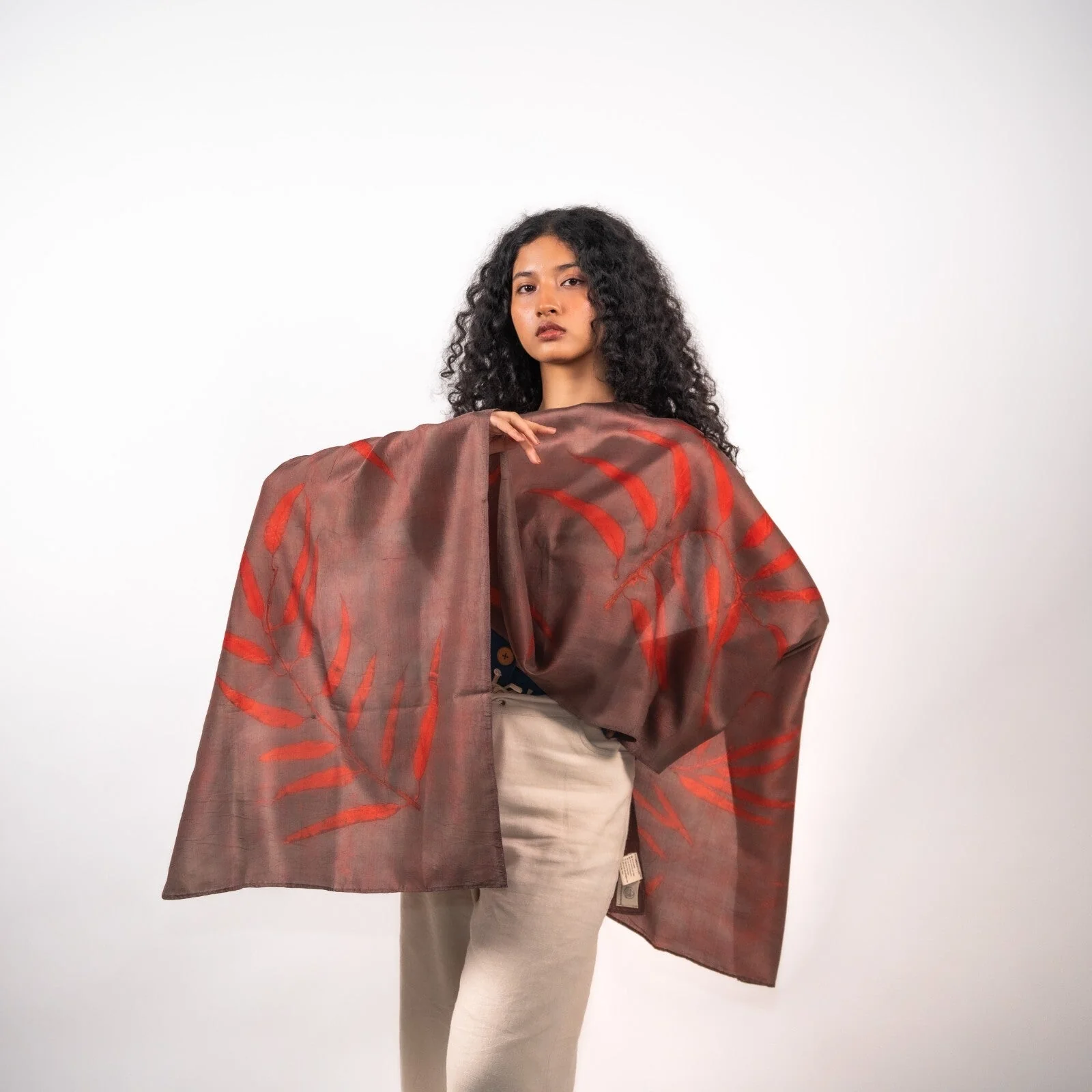 Wine Eucalyptus Silk Scarf – Handcrafted Natural Silk Stole - Image 2