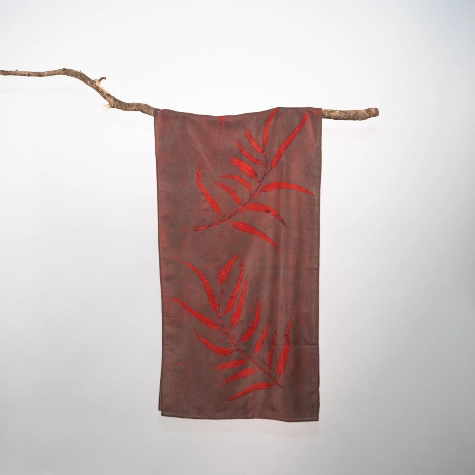Wine Eucalyptus Silk Scarf – Handcrafted Natural Silk Stole - Image 3