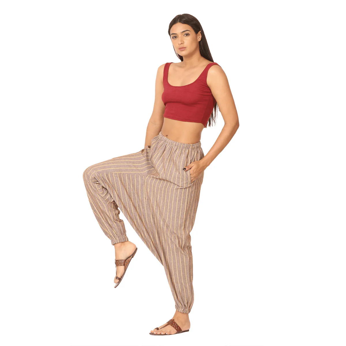 Women's Harem Pant | Brown Stripes | Fits Waist Size 28" to 36" - Image 6