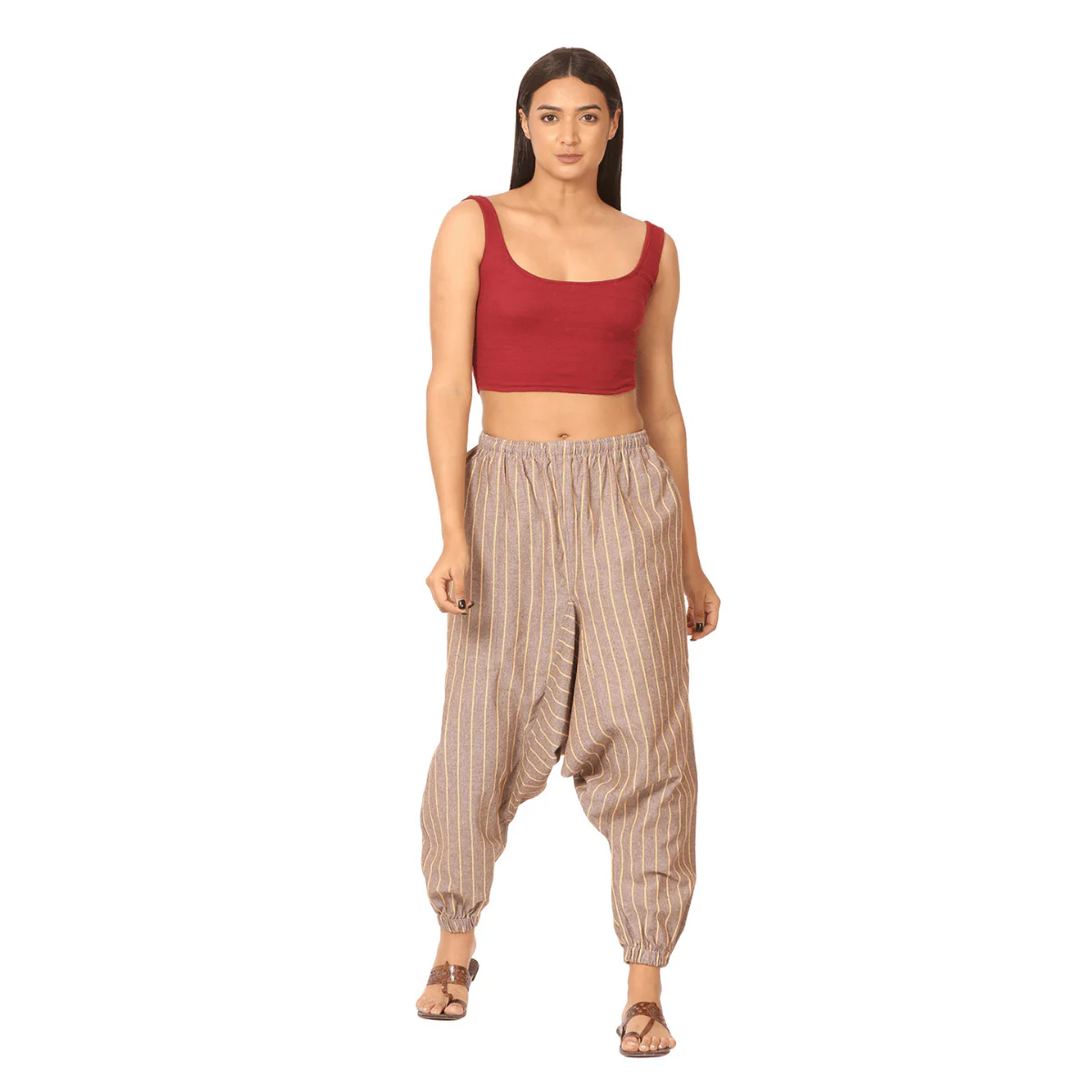 Women's Harem Pant | Brown Stripes | Fits Waist Size 28" to 36" - Image 8