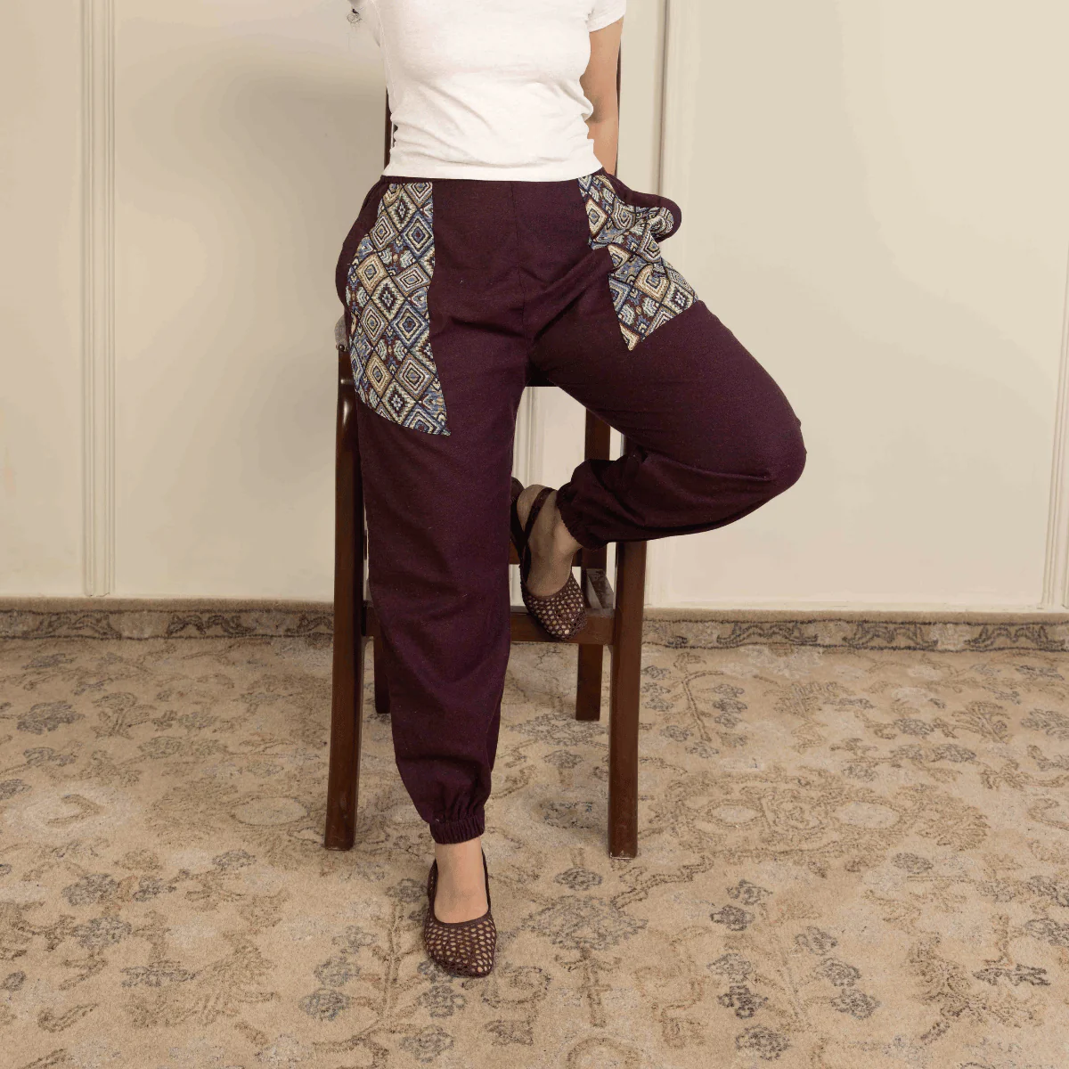 Women's Joggers | Maroon Pocket Patch | Fits Waist Sizes 30” to 38” - Image 2