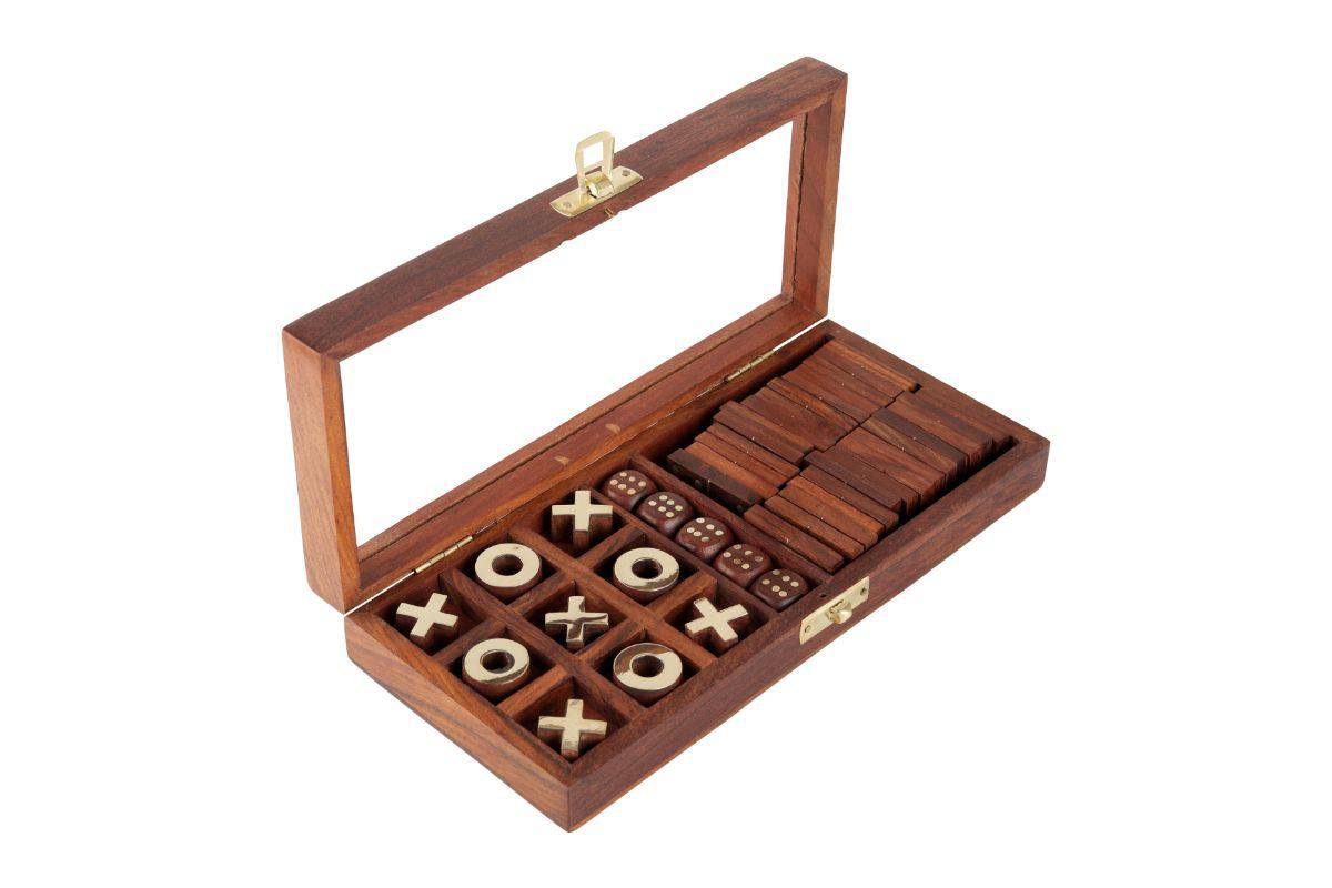 Handicrafts Wooden 3-in-1 Parlour Game Set | 3 Classic Board Game - Image 2
