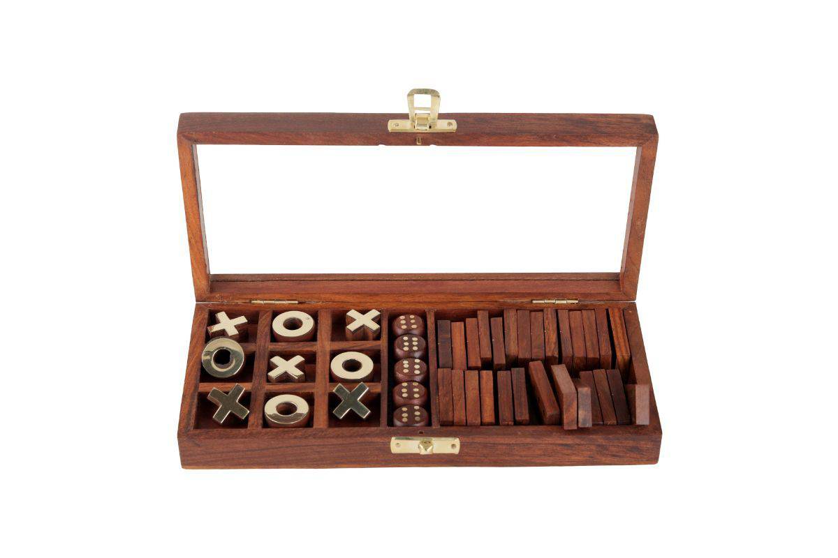 Handicrafts Wooden 3-in-1 Parlour Game Set | 3 Classic Board Game - Image 3